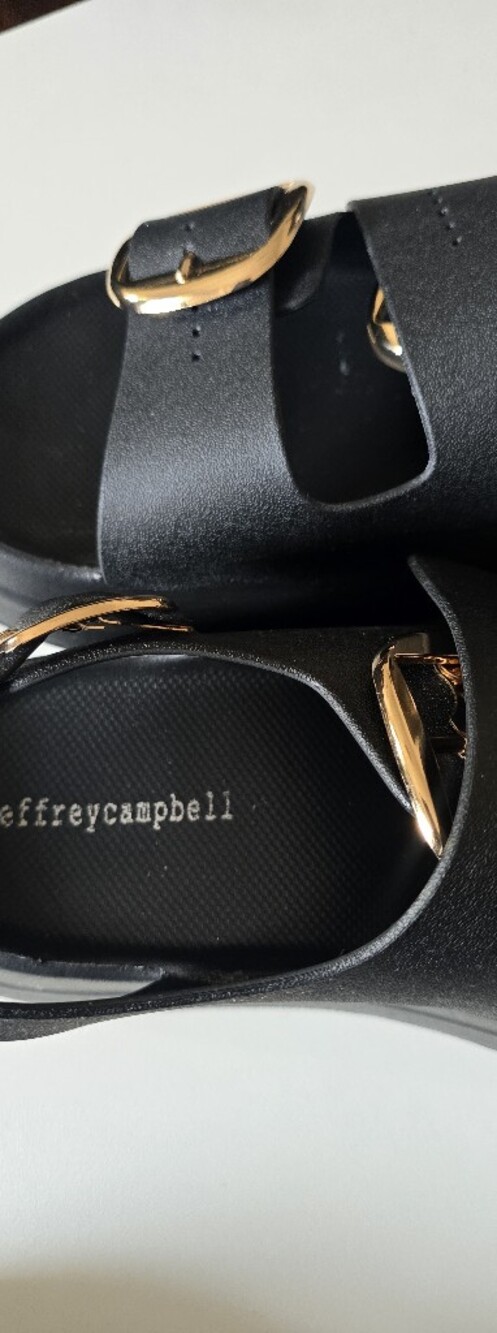 Jeffrey Campbell Black Platform Sandals with Gold Buckles 8 / 39 - Picture 2 of 7